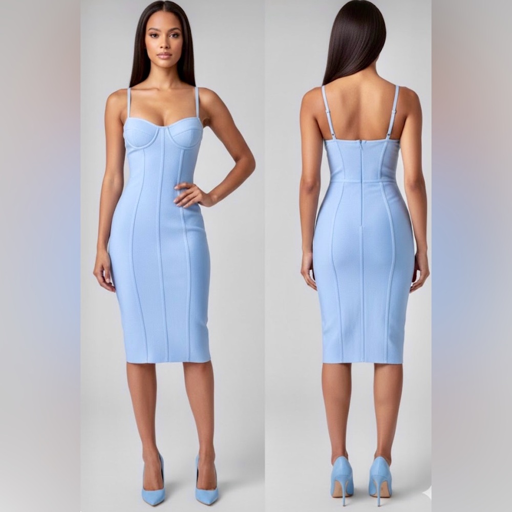 Chic Light Blue Midi Dress